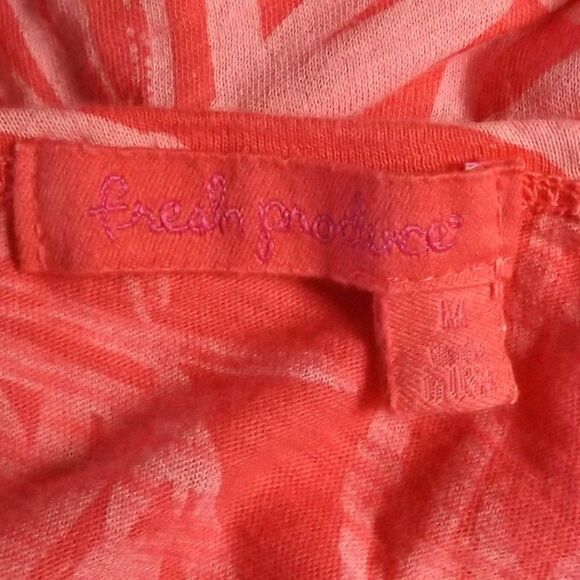 FRESH PRODUCE Top, M, Pink, Leaf print, Short sleeves, Asymmetrical Hem, Pocket - Picture 10 of 14